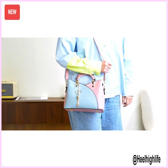 Small PU Leather Crossbody Shoulder Bag with Metal Pendant, 9x4x7 Inches - Picture 7 of 7